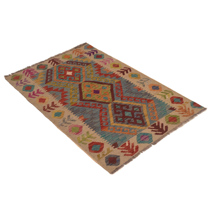 Hand Knotted Afghan Style Kilim 2' 9" x 4' 2" - No. AL34885