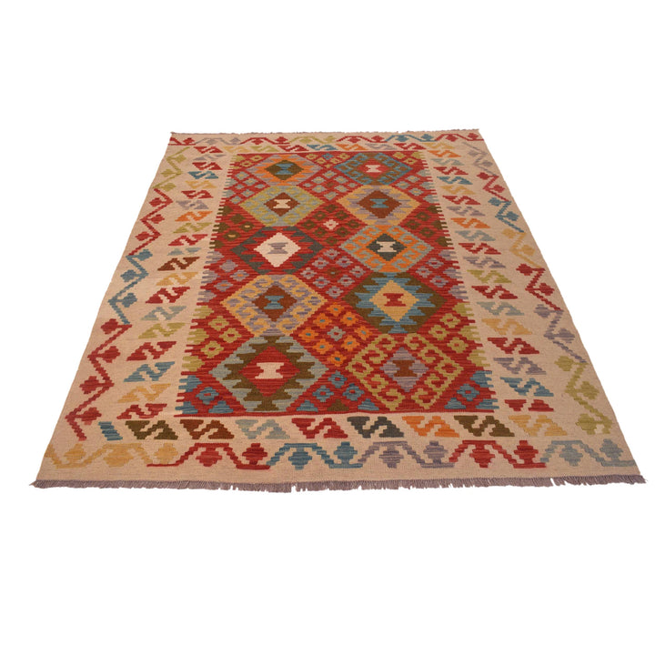 Afghan Kilim Rug 5' 1" x 6' 5" Flat-Weave detail