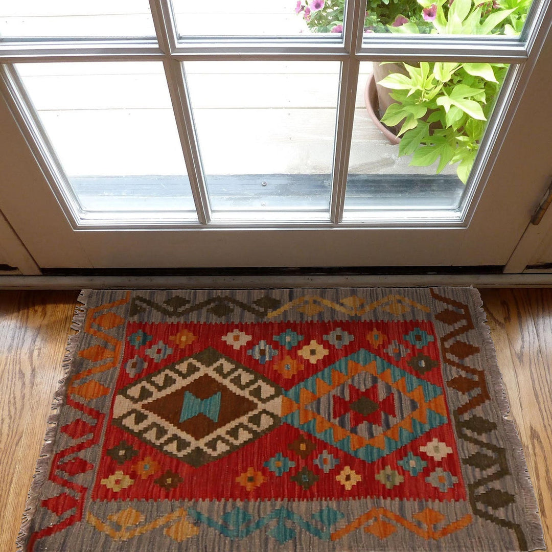 Hand Knotted Afghan Style Kilim 2' 0" x 2' 11" - No. AL55053