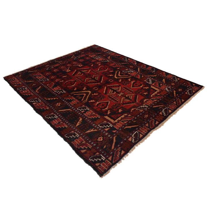 Red Afghan Prayer Rug 3' 1" x 4' 6" Hand-Knotted close-up