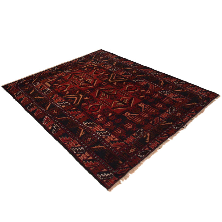 Red Afghan Prayer Rug 3' 1" x 4' 6" Hand-Knotted pattern