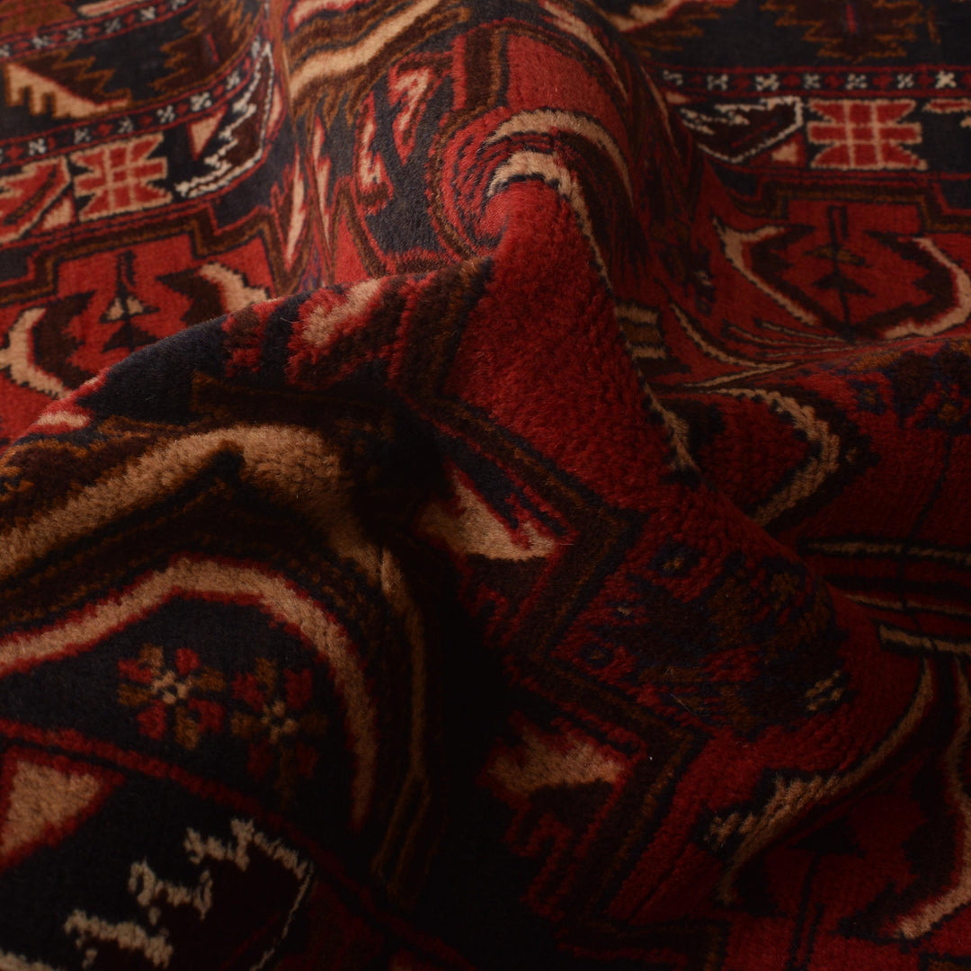 Red Afghan Prayer Rug 3' 1" x 4' 6" Hand-Knotted reverse