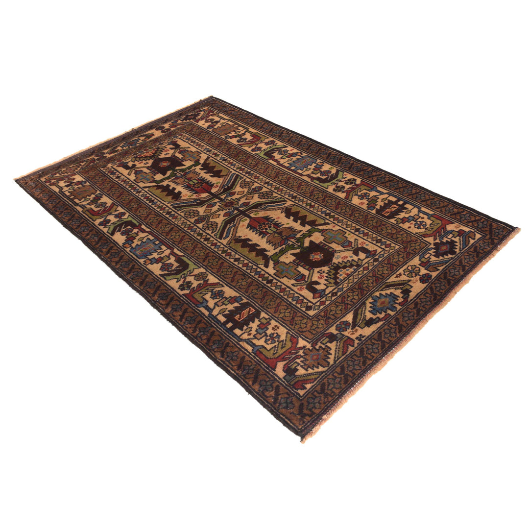 Afghan Baluchi Rug 3' 0" x 5' 2" Hand-Knotted close-up