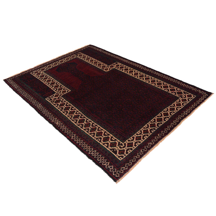 Afghan Prayer Rug 2' 9" x 4' 5" Hand-Knotted close-up