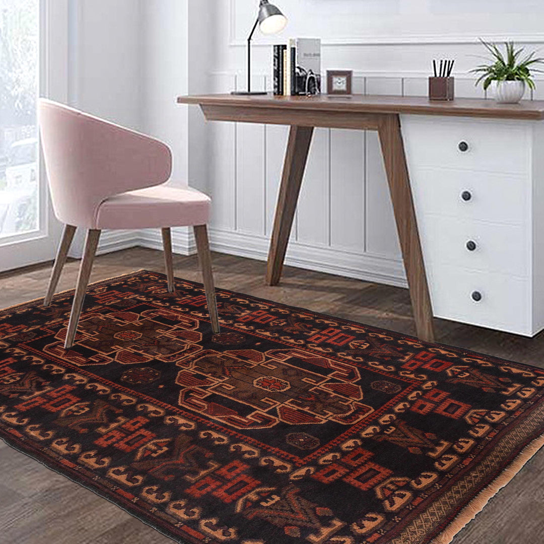 Afghan Baluchi Rug 2' 10" x 4' 4" Hand-Knotted detail