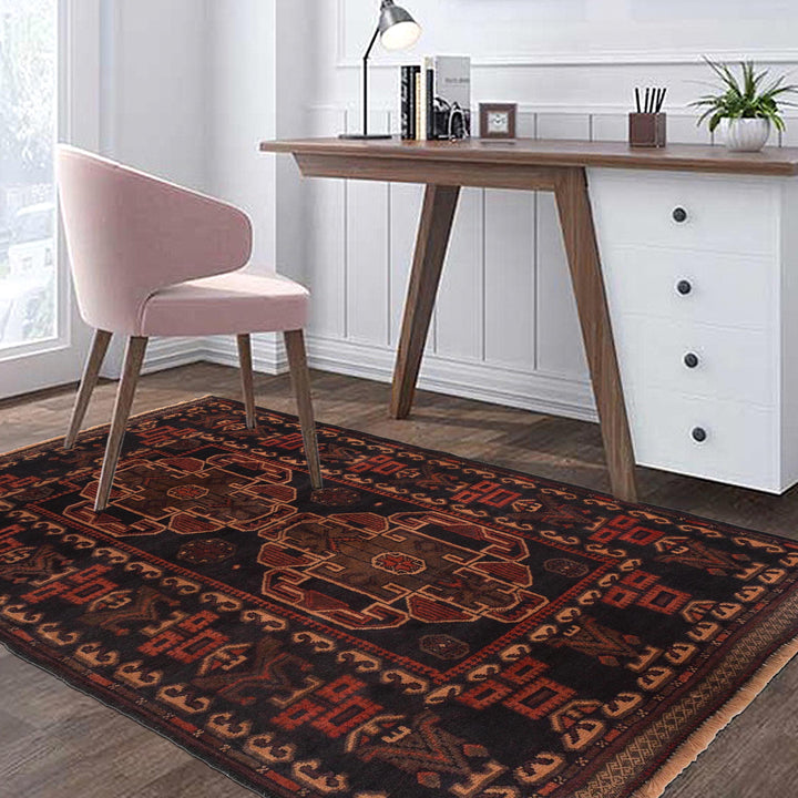 Afghan Baluchi Rug 2' 10" x 4' 4" Hand-Knotted detail