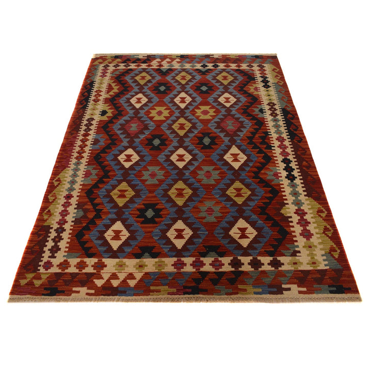 Colorful Flat-Weave Wool Kilim 4' 11" x 7' 5" - No. AL95296