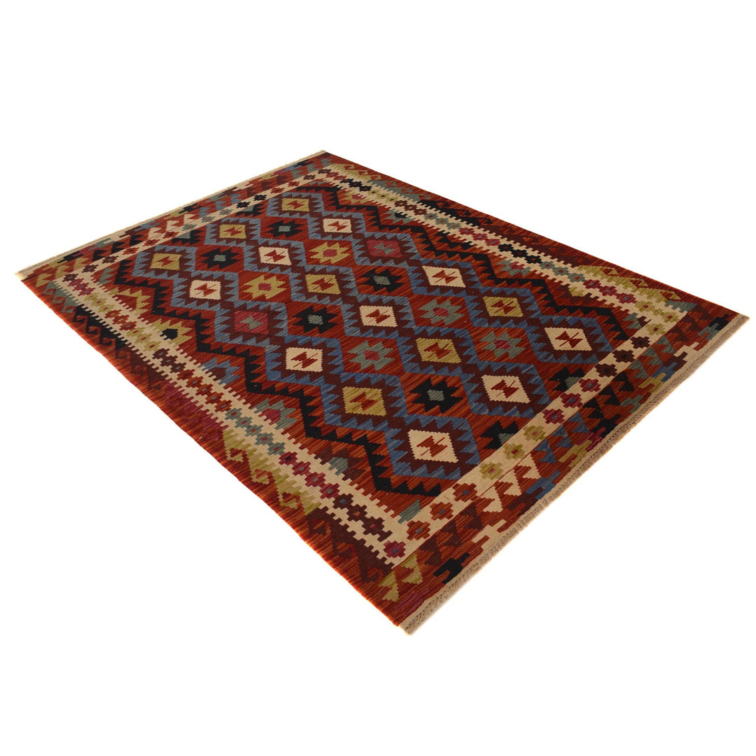 Colorful Flat-Weave Wool Kilim 4' 11" x 7' 5" - No. AL95296