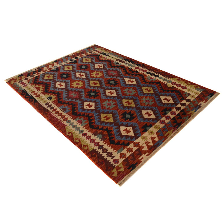 Colorful Flat-Weave Wool Kilim 4' 11" x 7' 5" - No. AL95296