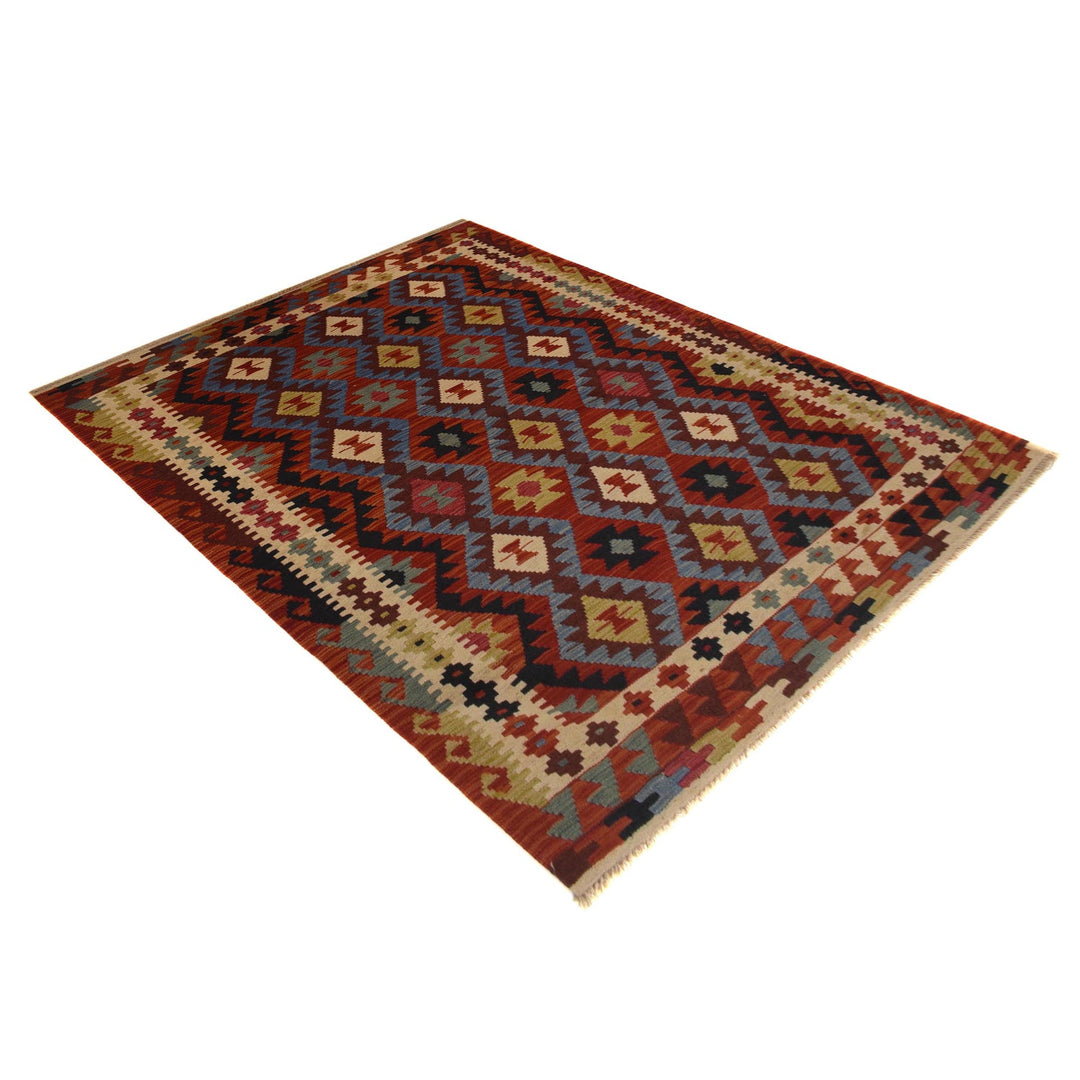 Colorful Flat-Weave Wool Kilim 4' 11" x 7' 5" - No. AL95296
