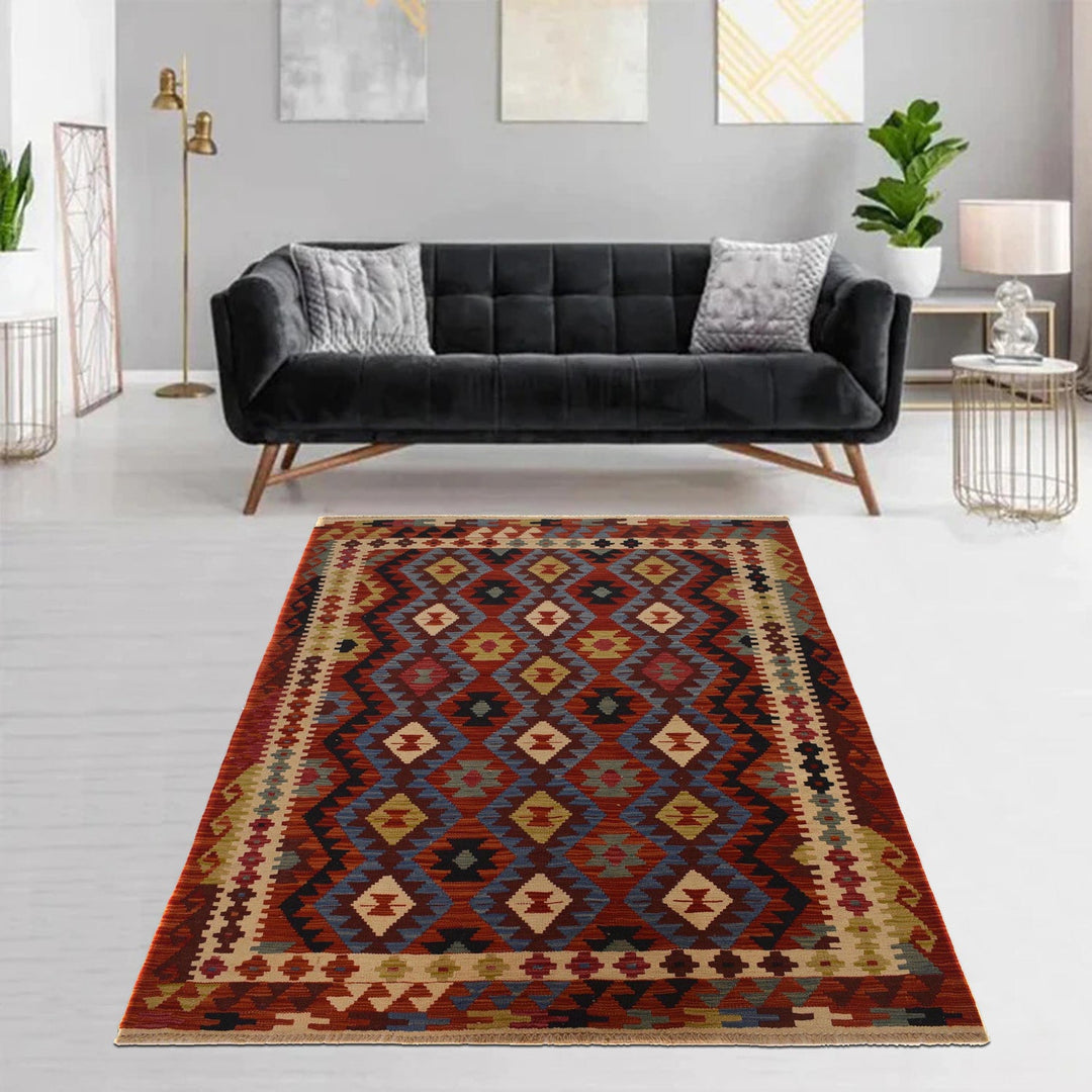 Colorful Flat-Weave Wool Kilim 4' 11" x 7' 5" - No. AL95296