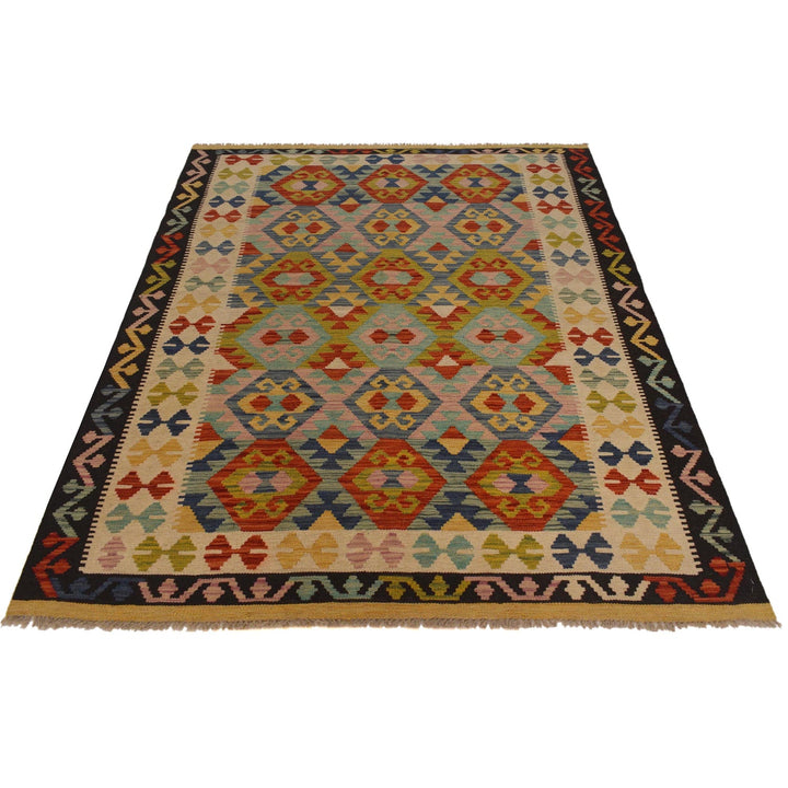 Hand Knotted Afghan Style Kilim 5' 3" x 6' 7" - No. AL47485