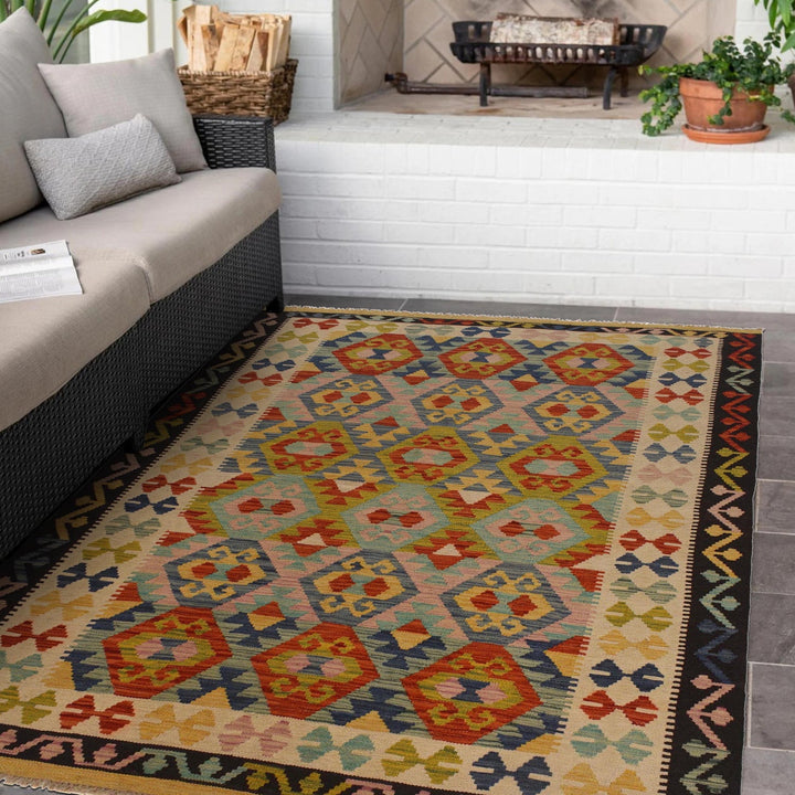 Hand Knotted Afghan Style Kilim 5' 3" x 6' 7" - No. AL47485