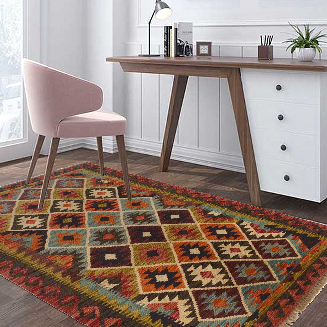 Handmade Afghan Vegetable Kilim 3' 4" x 5' 0" - No. AL81603