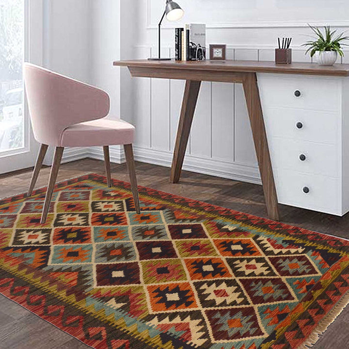 Handmade Afghan Vegetable Kilim 3' 4" x 5' 0" - No. AL81603