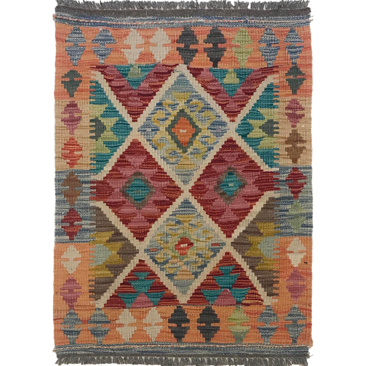 Multi Color ful Flat-Weave Wool Kilim 2' 0" x 2' 11" - No. AL31396
