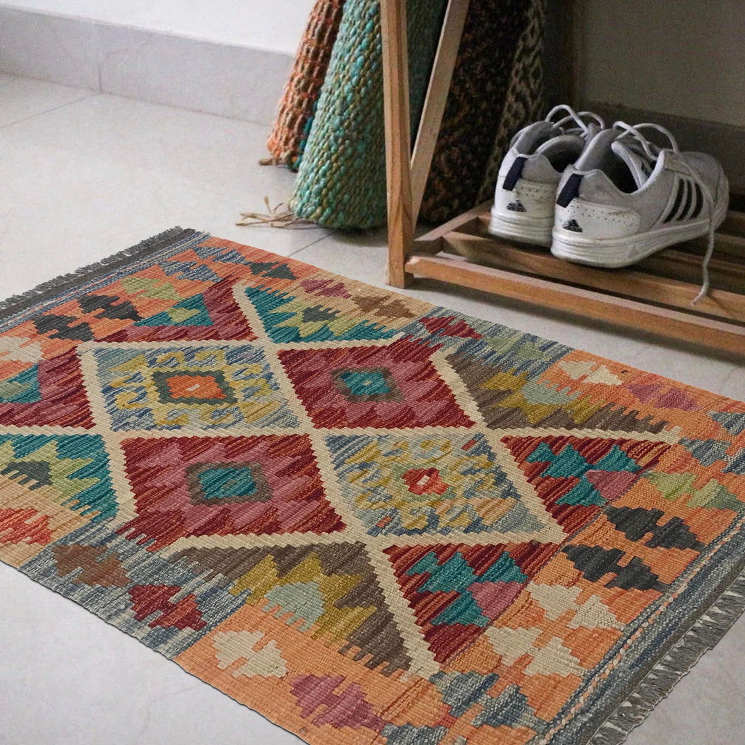 Multi Color ful Flat-Weave Wool Kilim 2' 0" x 2' 11" - No. AL31396