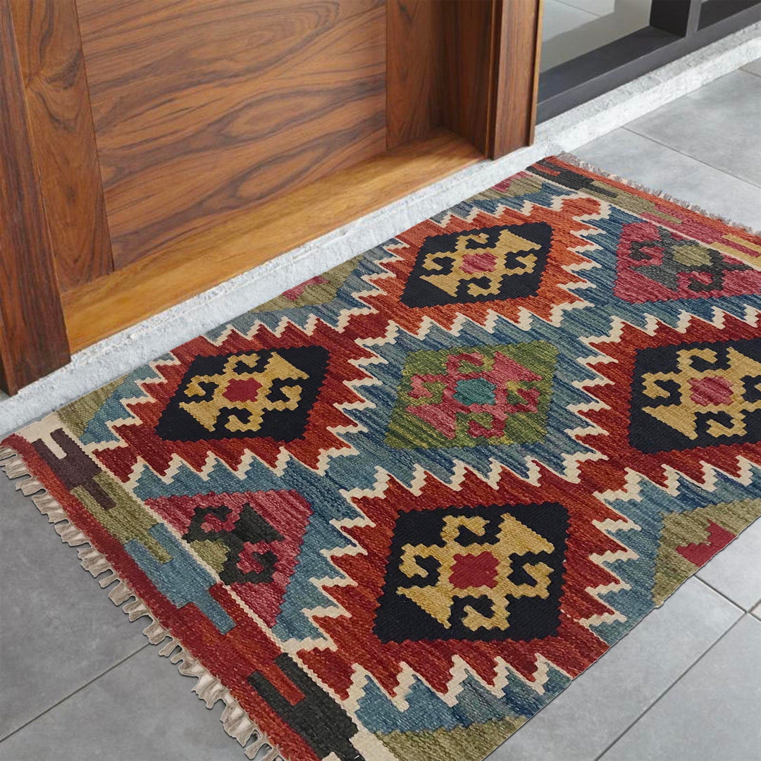 Hand Knotted Afghan Style Kilim 2' 2" x 2' 11" - No. AL81485