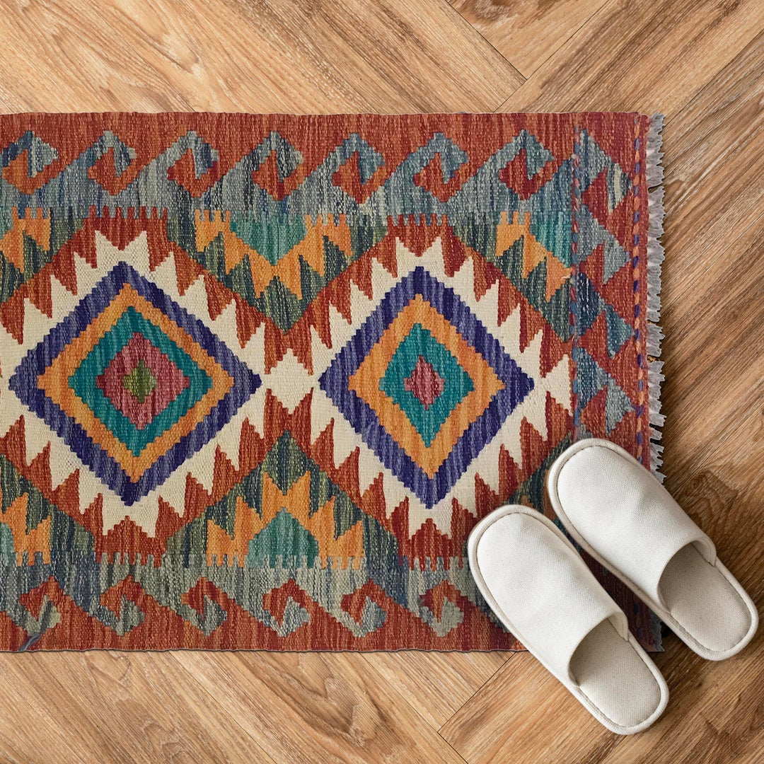 Multi Color ful Flat-Weave Wool Kilim 2' 0" x 3' 0" - No. AL51546