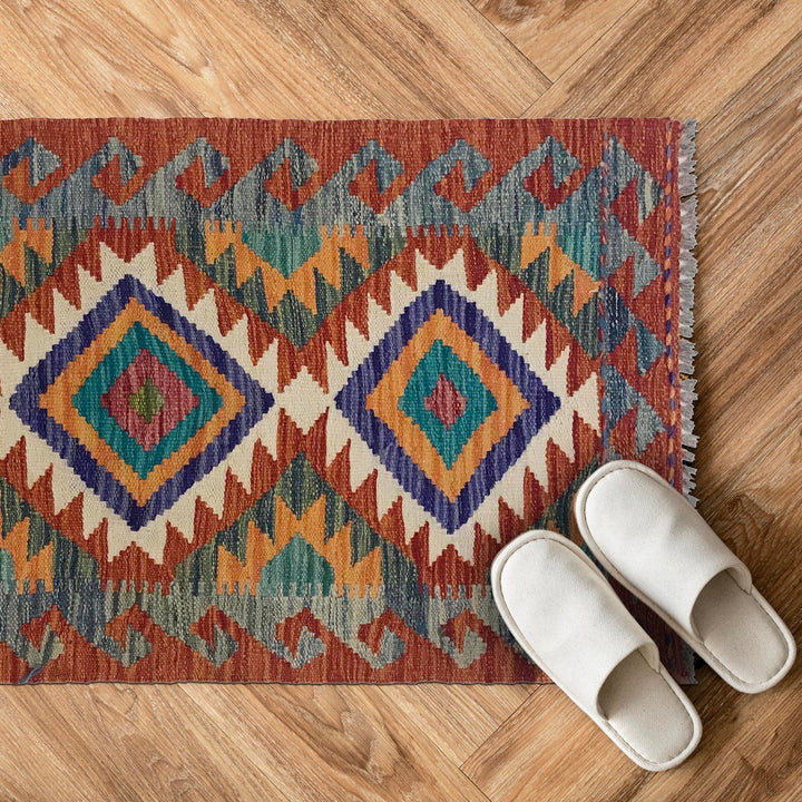 Multi Color ful Flat-Weave Wool Kilim 2' 0" x 3' 0" - No. AL51546