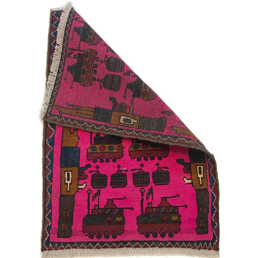 Pink Afghan War Rug 2' 0" x 2' 11" Hand-Knotted detail
