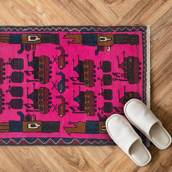 Pink Afghan War Rug 2' 0" x 2' 11" Hand-Knotted view