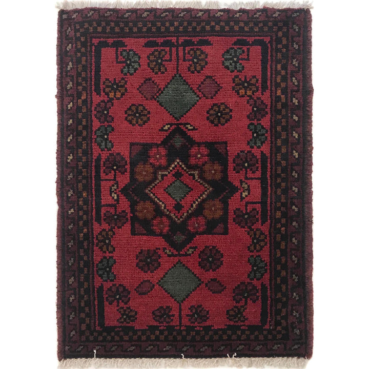 Red Afghan Oriental Rug 1' 5" x 2' 0" Hand-Knotted