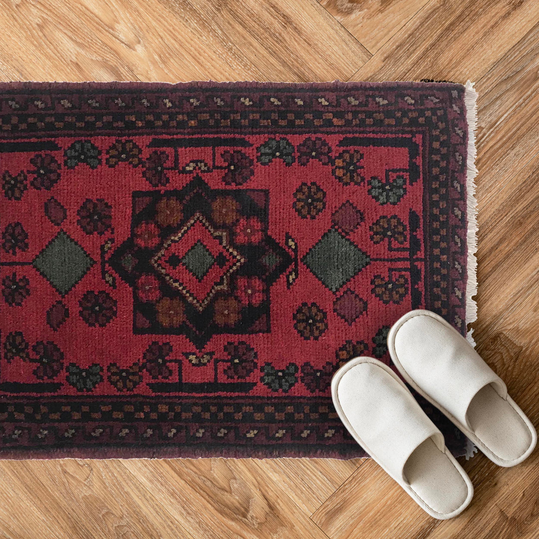 Red Afghan Oriental Rug 1' 5" x 2' 0" Hand-Knotted view