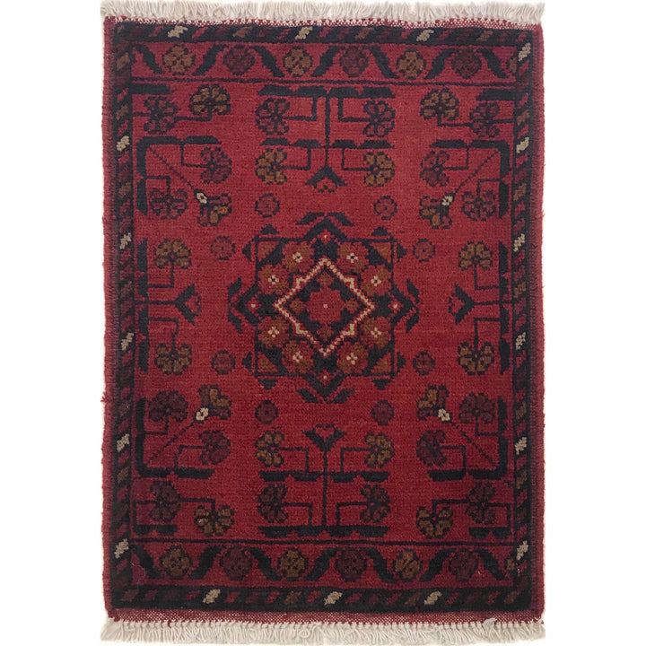 Red Afghan Oriental Rug 1'6" x 2'2" Hand-Knotted