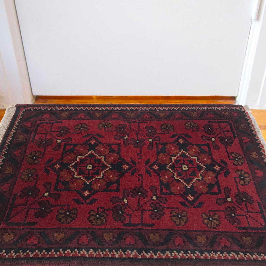 Red Afghan Oriental Rug 1' 5" x 1' 10" Hand-Knotted view