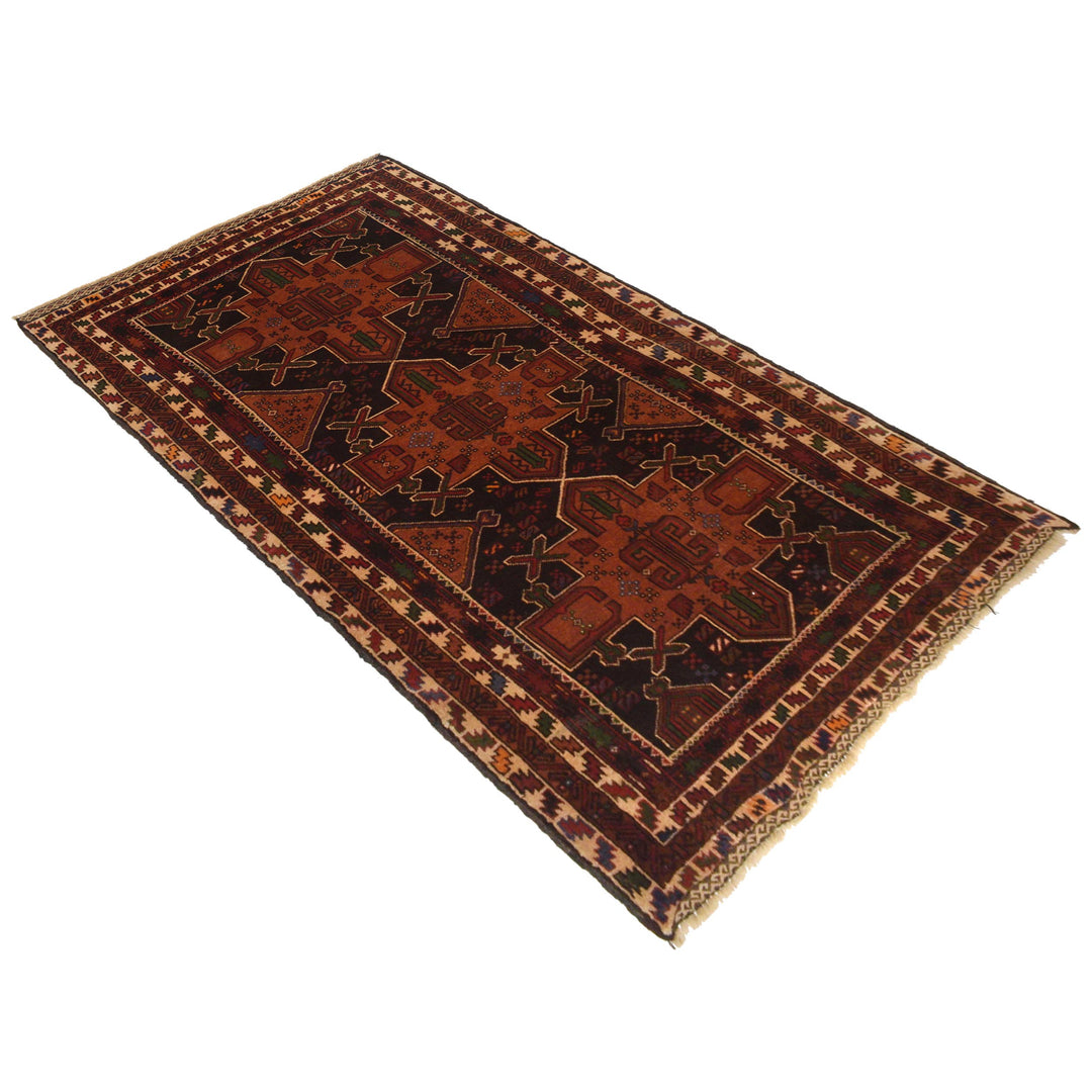 Afghan Baluchi Rug 3' 5" x 6' 7" Hand-Knotted close-up