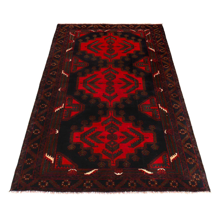Red Afghan Baluchi Rug 3' 10" x 6' 8" Hand-Knotted detail