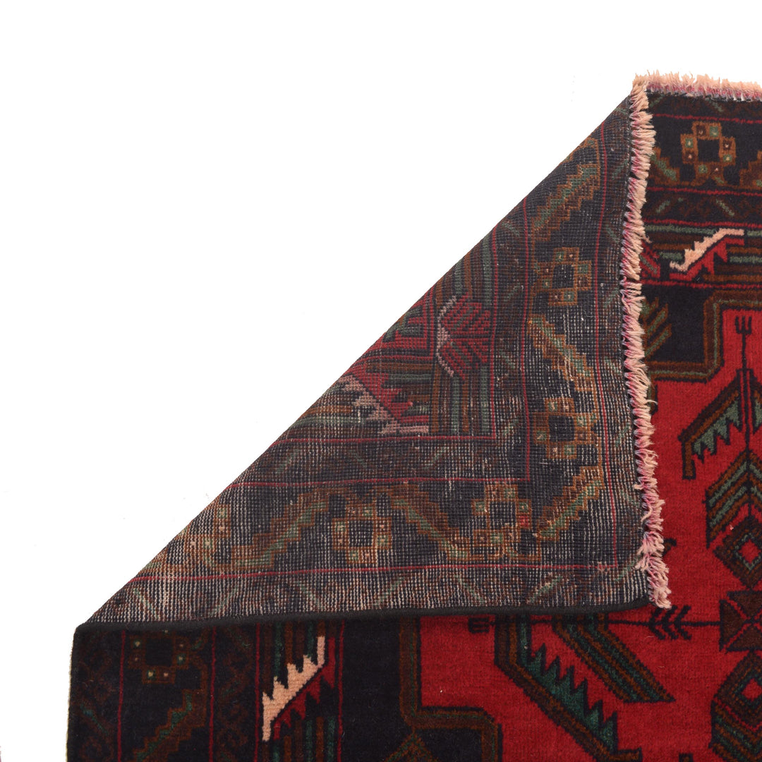 Red Afghan Baluchi Rug 3' 10" x 6' 8" Hand-Knotted field