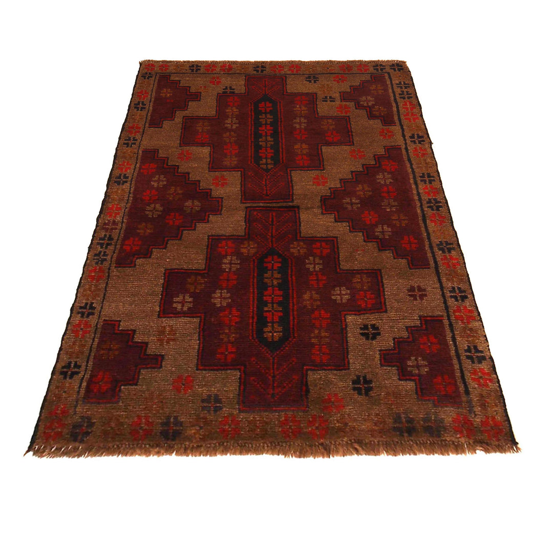 Brown Afghan Baluchi Rug 2' 11" x 4' 5" Hand-Knotted detail