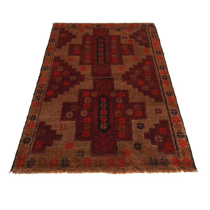 Brown Afghan Baluchi Rug 2' 11" x 4' 5" Hand-Knotted detail