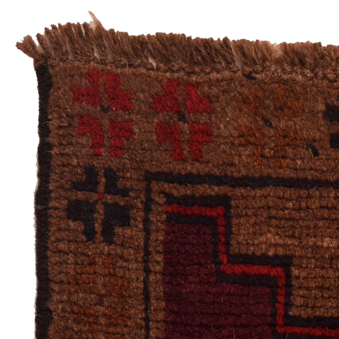 Brown Afghan Baluchi Rug 2' 11" x 4' 5" Hand-Knotted pattern