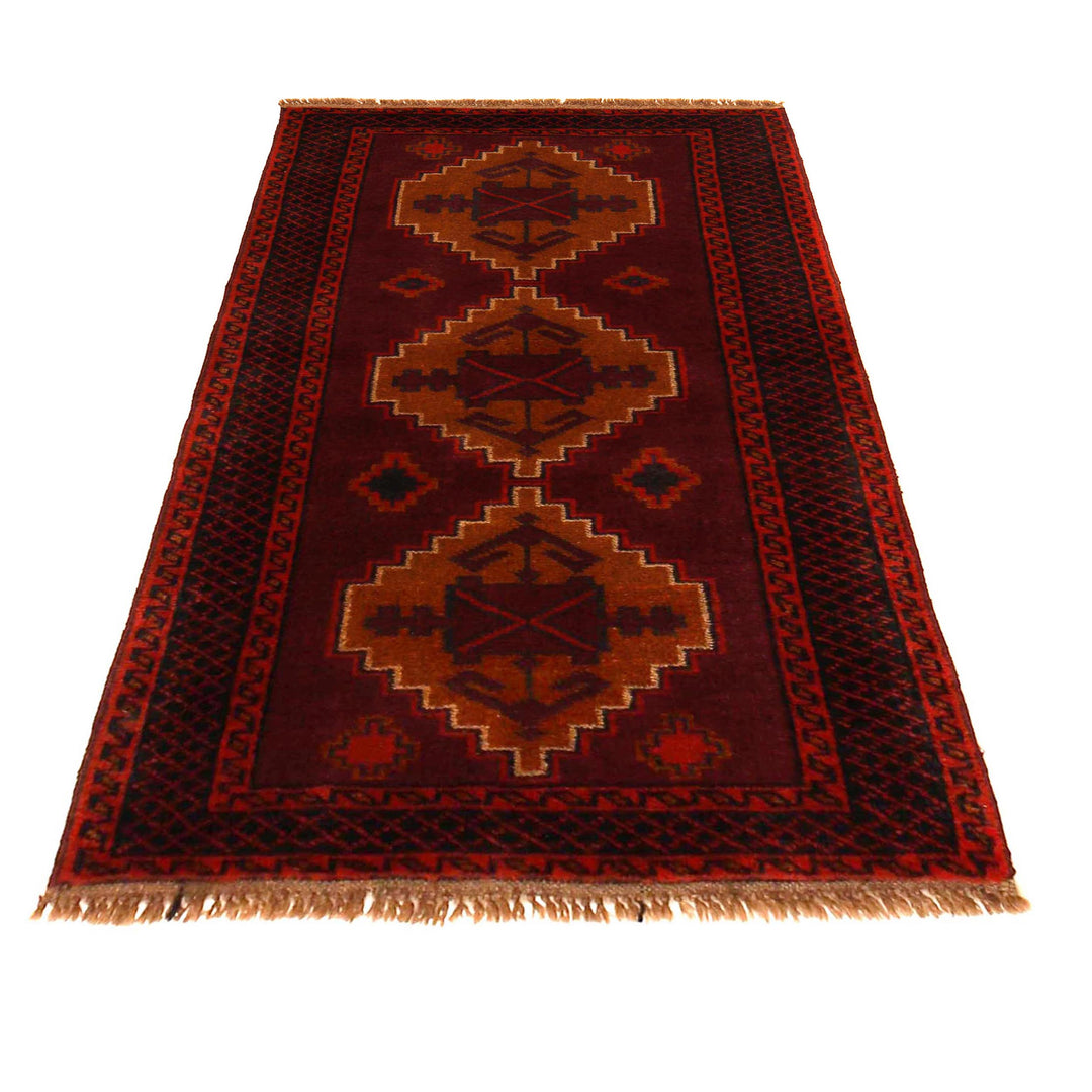 Red Afghan Baluchi Rug 2' 10" x 4' 8" Hand-Knotted detail