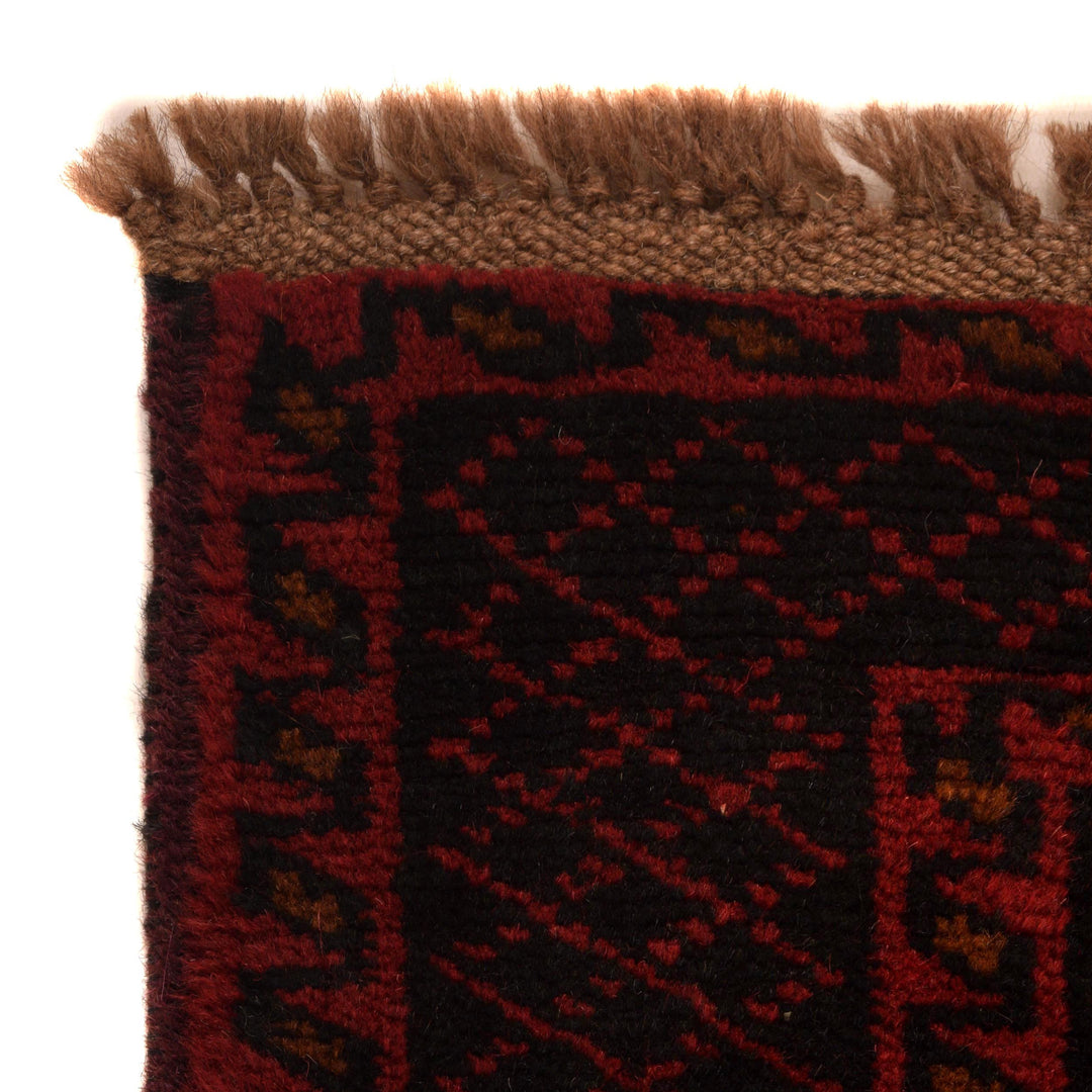 Red Afghan Baluchi Rug 2' 10" x 4' 8" Hand-Knotted pattern