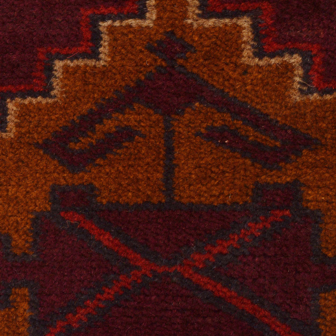 Red Afghan Baluchi Rug 2' 10" x 4' 8" Hand-Knotted border