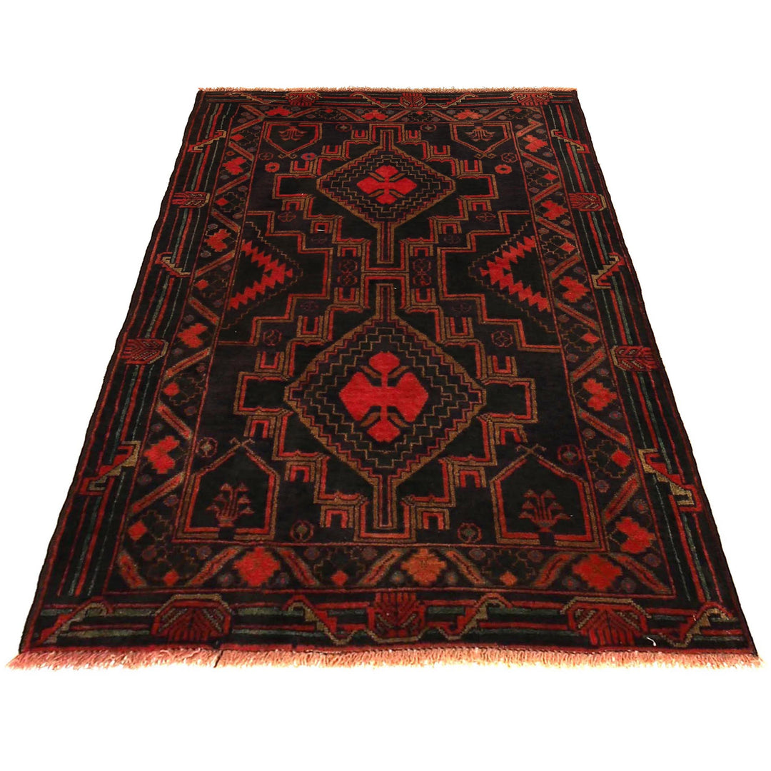 Afghan Baluchi Rug 2' 11" x 4' 10" Hand-Knotted detail