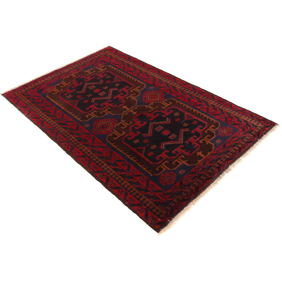 Afghan Baluchi Rug 2' 11" x 5' 0" Hand-Knotted close-up