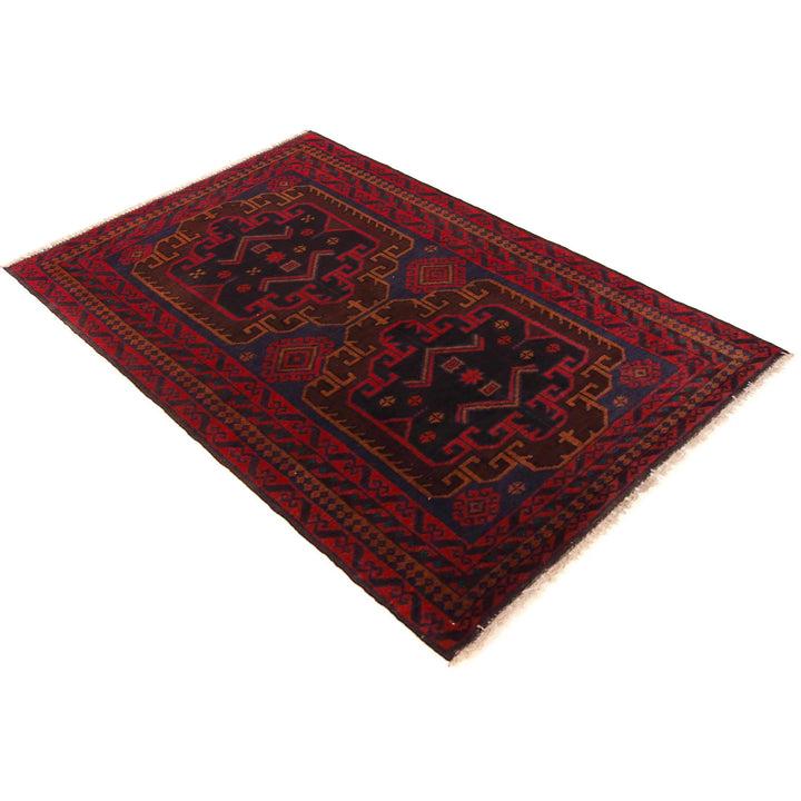 Afghan Baluchi Rug 2' 11" x 5' 0" Hand-Knotted close-up
