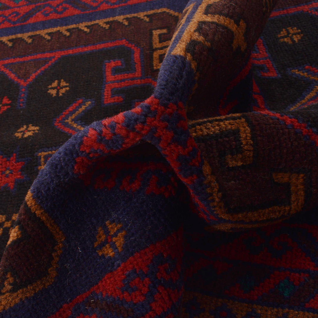 Afghan Baluchi Rug 2' 11" x 5' 0" Hand-Knotted reverse