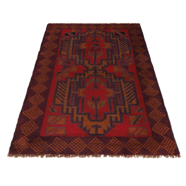 Red Afghan Baluchi Rug 2' 9" x 4' 5" Hand-Knotted detail