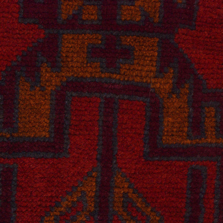 Red Afghan Baluchi Rug 2' 9" x 4' 5" Hand-Knotted border