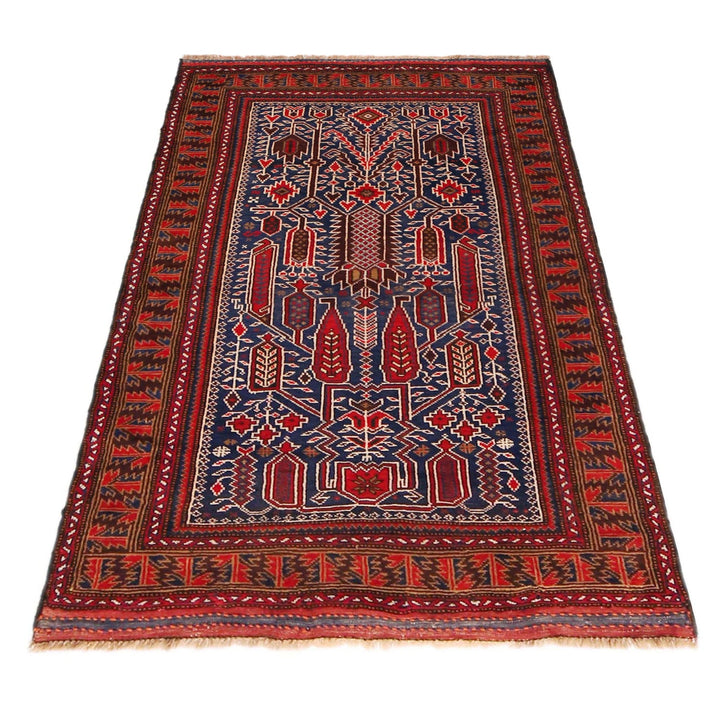 Blue Afghan Baluchi Rug 2' 11" x 4' 10" Hand-Knotted detail