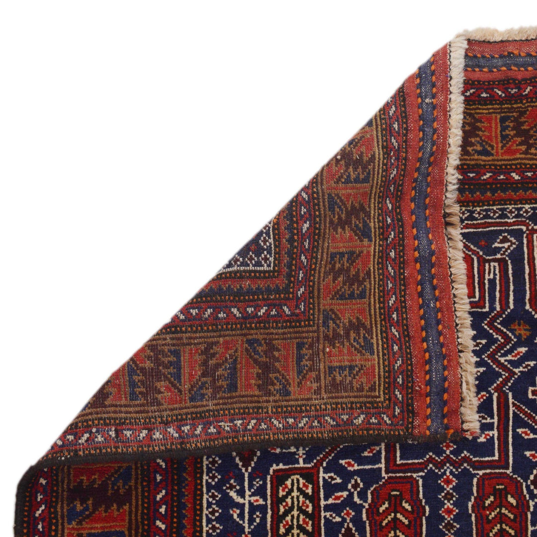 Blue Afghan Baluchi Rug 2' 11" x 4' 10" Hand-Knotted field