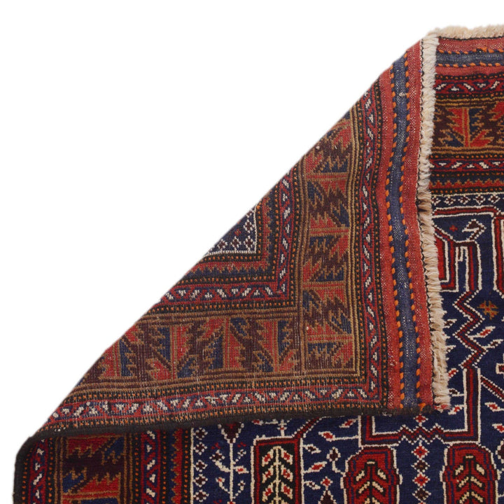 Blue Afghan Baluchi Rug 2' 11" x 4' 10" Hand-Knotted field