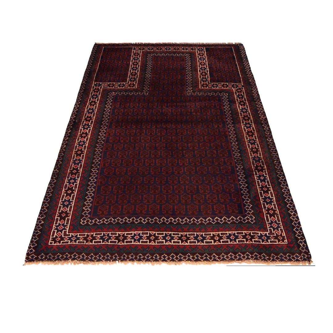 Red Afghan Prayer Rug 2' 11" x 4' 7" Hand-Knotted detail