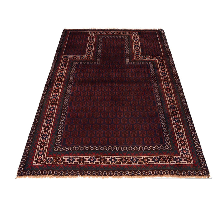 Red Afghan Prayer Rug 2' 11" x 4' 7" Hand-Knotted detail